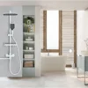 White Shower Faucet Bathroom Shower Set Rotating Long Spout Bath Shower Mixers Rainfall Shower Head Wall Mounted