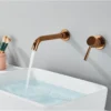 Rose Golden Basin Faucet Bathroom Mixer Sink Tap Wall Mounted Hot Cold Water Tap Single Handle Rotating Spout Bathroom Faucet