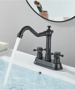 Ceramic Handle Basin Faucet Golden Dual Hole Rotating Spout Bathroom Kitchen Faucet Deck Mounted Basin Vesssel Sink Mixer Tap