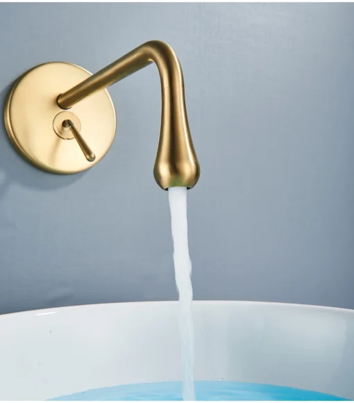 Brushed Gold Water Drop Faucet Bathroom Basin Bathtub Tap Wall Mounted Water Mixer Tap Single Lever Lavatory Sink Faucet