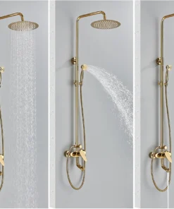 Golden Bathroom Shower Faucet Rainfall Bath Shower Mixer Tap Stainless Steel Shower Head Rotate Spout Wall Bathtub Faucet