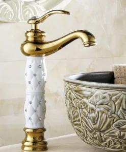 Bathroom Faucets Euro Gold Washbasin Faucet Luxury Tall Bathroom Basin Taps Single Handle Single Hole Mixer Water Taps