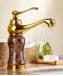 Luxury Golden Faucet Coffee Color Marble Bathroom Sink Faucet Hot and Cold Water Mixer Sink Tap Deck Mounted Gold Tap