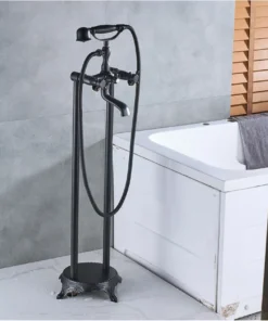 Black Bronze Clawfoot Bath Tub Faucet Dual Ceramic Handle with Handshower Freestanding Bathtub Mixer Tap Bathroom Tub Mixer Tap