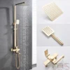 Brushed Gold Shower Faucet Set Bathroom Wall 8" Stainless Steel Rainfall Mixer Tap Swivel Bath Spout Black Shower Column Crane