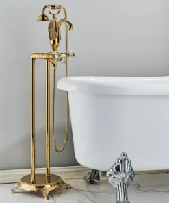 Gold Floor Standing Bathroom Faucet for Bathtub Golden Bird Shower Faucet Dual Crystal handle Freestanding Mixer Tap