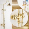 Rozin Gold Bathroom Shower Faucet Set Wall Mounted Brass Shower Faucet with Tub Spout Hot and Cold Water Dual Handles Mixer Tap