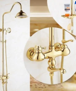 Rozin Gold Bathroom Shower Faucet Set Wall Mounted Brass Shower Faucet with Tub Spout Hot and Cold Water Dual Handles Mixer Tap