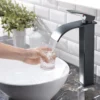 Rozin Matte Black Basin Faucet Deck Mounted Single Lever Bathroom Crane Waterfall Brass Bathroom Tap Hot Cold Water Mixer Taps