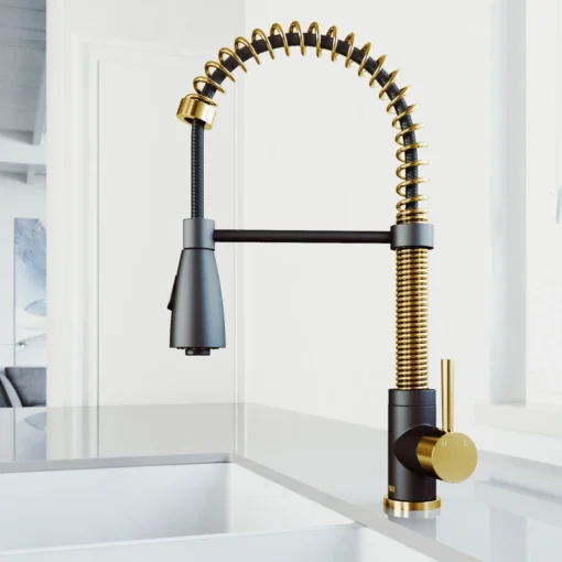 Rozin Black Gold Luxury Gourmet Kitchen Faucet Deck Mounted Sink Extendable Flexible Mixer Tap with 2 in 1 Pull Down Sprayer