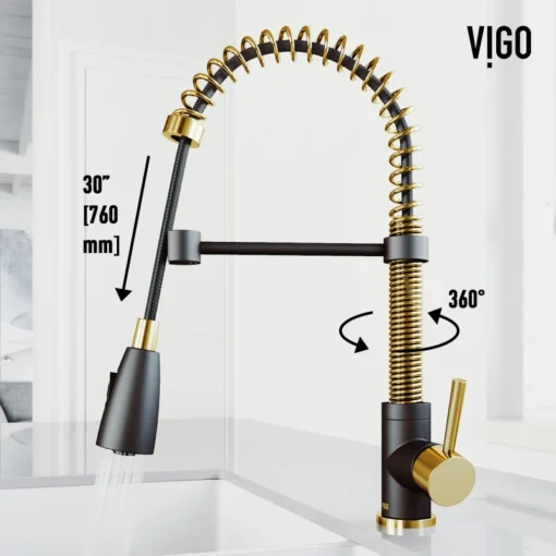 Rozin Black Gold Luxury Gourmet Kitchen Faucet Deck Mounted Sink Extendable Flexible Mixer Tap with 2 in 1 Pull Down Sprayer